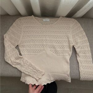 Cream Pointelle Lace Knit Sweater